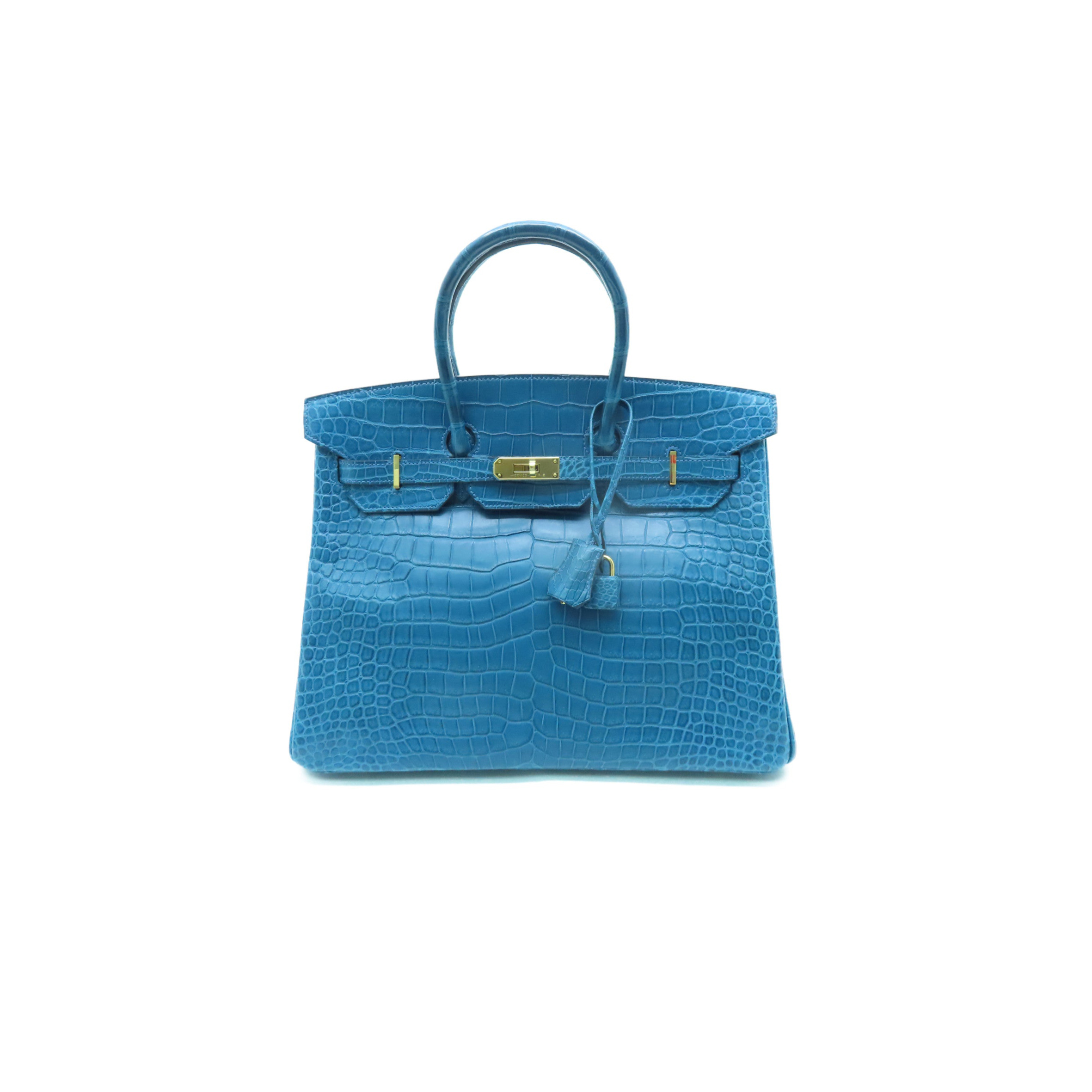 HERMÈS MASTER BIRKIN 25 CROCODILE LEATHER NILE BLUE GOLD BUCKLE H041354CK39 (25*20*13cm)